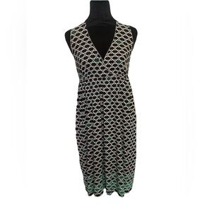 Max Studio Black and Green Geometric Midi Dress